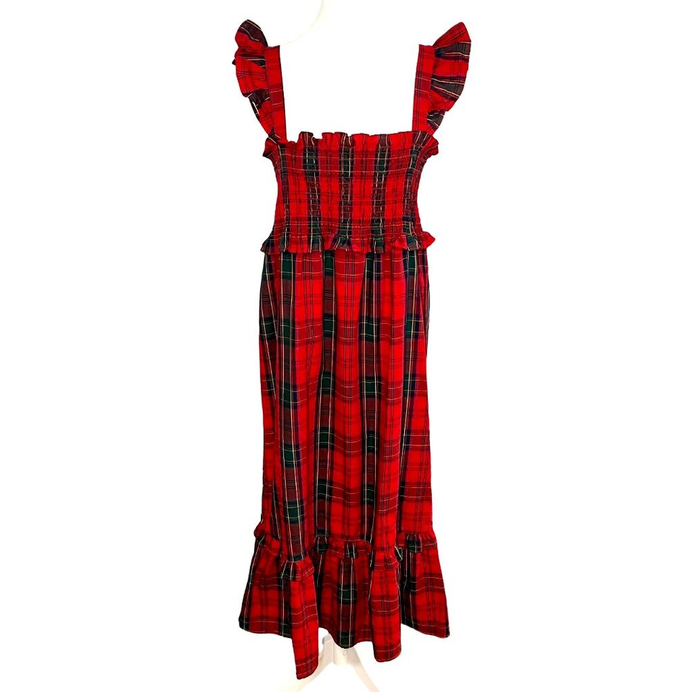 Nicole Miller Women’s Plaid Smocked Bodice Ruffled Midi Dress Size XS